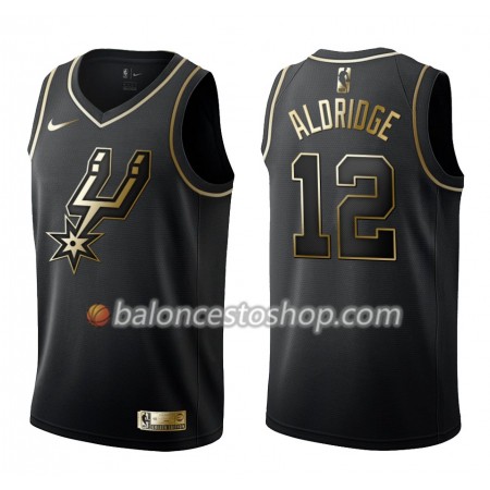 Camiseta Hombre NBA San Antonio Spurs LaMarcus Aldridge 12 Nike Negro Golden Edition Swingman
